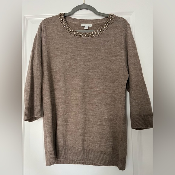 New York & Company Sweaters - EUC NY&Company Beige Jeweled Sweater (L) 👚